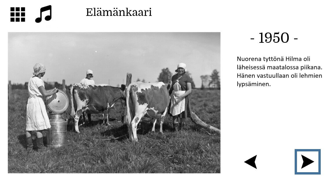 Elämänkaari life-story screen.